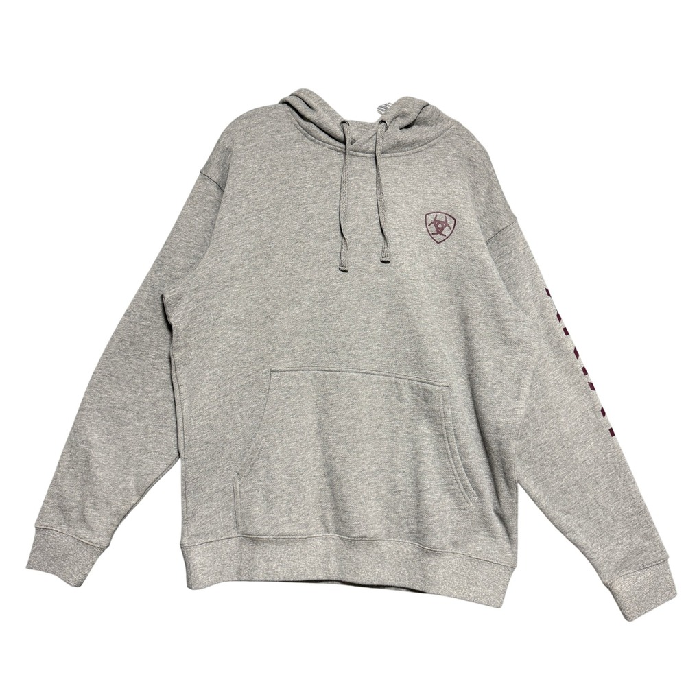 Ariat Hoodie Men L Gray Fort Worth Stock Show Rodeo Logo Western Fleece Pullover